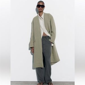 ZARA linen coat with pockets light khaki